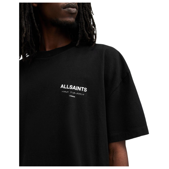 All Saints Underground Cotton Oversized T-Shirt With Signature Logo Print 'Jet Black'
