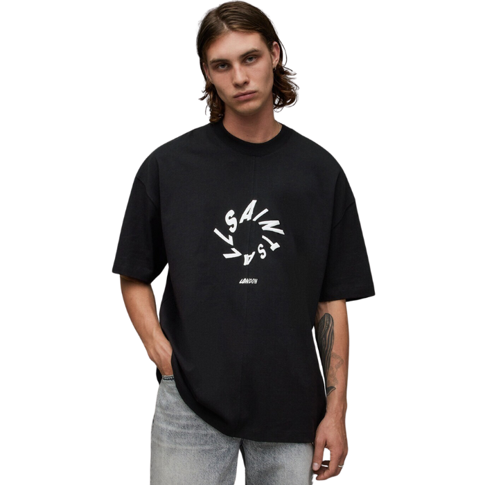 All Saints Halo Oversized Logo Crew Neck T-Shirt 'Jet Black'