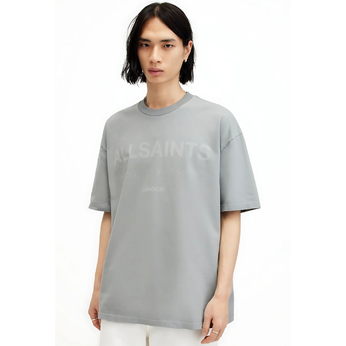 All Saints Laser Cotton Oversized T-Shirt 'Skyline Grey'