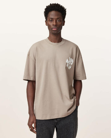 All Saints Orlando Logo Print Oversized T-Shirt Stone 'Taupe'