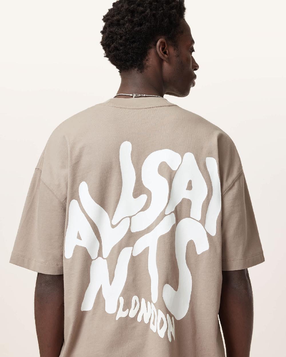 All Saints Orlando Logo Print Oversized T-Shirt Stone 'Taupe'