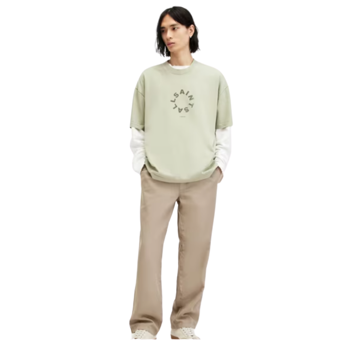 All Saints Tierra Organic Cotton Oversized Crew-Neck T-Shirt 'Pale Green'