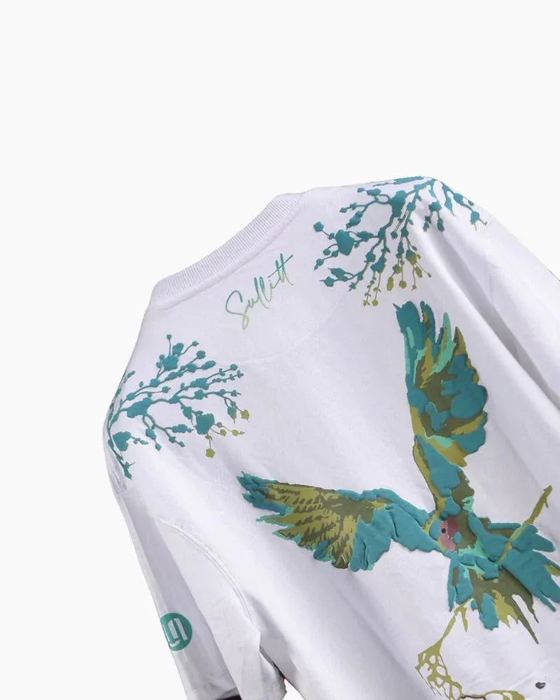 VIVIDLY PARROT BLACK OVERSIZED T-SHIRT