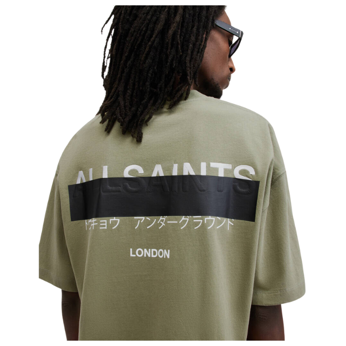 AllSaints Redact Oversized Embroidered Logo T-Shirt 'Eden Green'